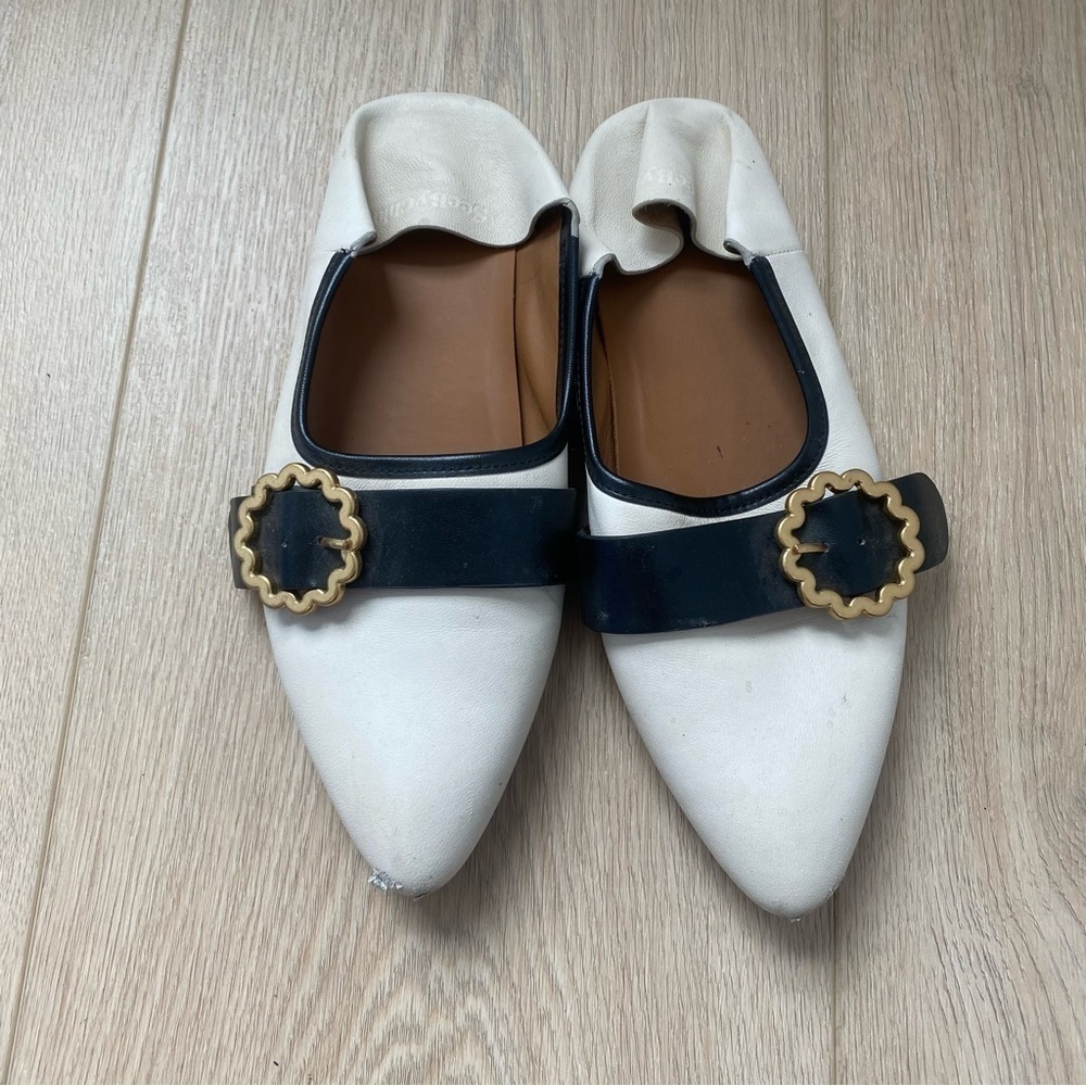 See By Chloe White Leather Buckle Pointed Slides